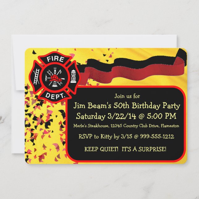 Custom Firefighter Birthday Party Invitations (Front)