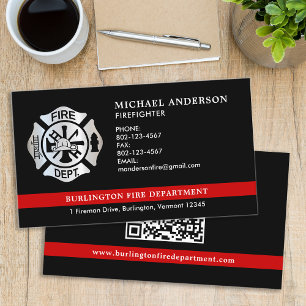 Custom Firefighter Fire Department QR Code Logo Business Card