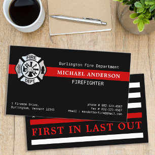 Custom Firefighter Fire Department Red Line Logo Business Card