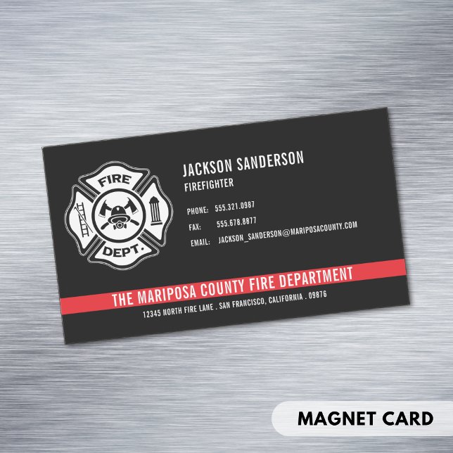 Custom Firefighter Fire Department Red Line Logo Magnetic Business Card (Custom Firefighter Fire Department Red Line Logo Business Card Magnet)