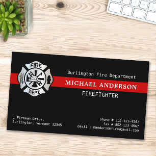 Custom Firefighter Fire Station Red Line Logo Business Card