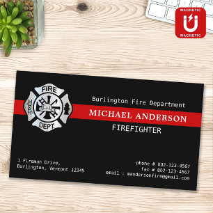 Custom Firefighter Fire Station Red Line Logo Magnetic Business Card