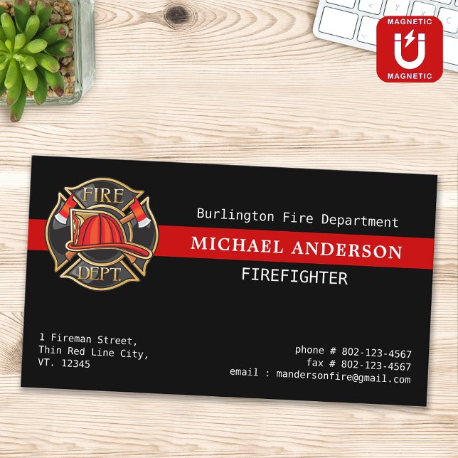Custom Firefighter Red Line Fire Department Logo Magnetic Business Card (Creator Uploaded)