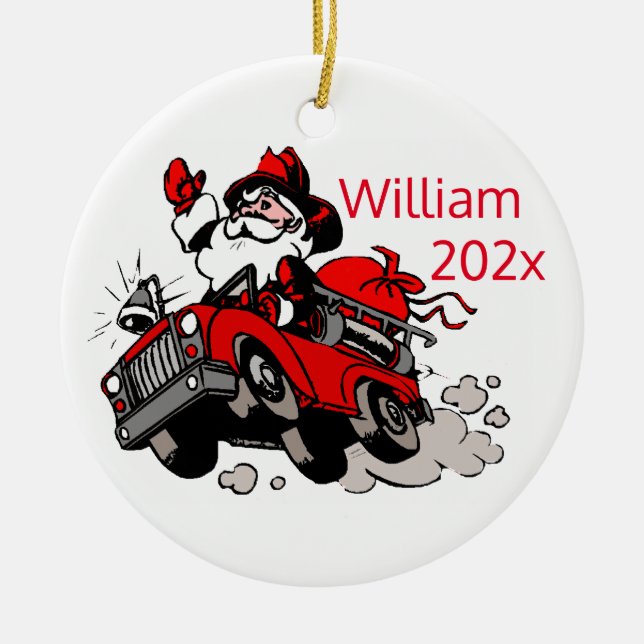 Custom Firefighter Santa Ceramic Tree Decoration (Front)