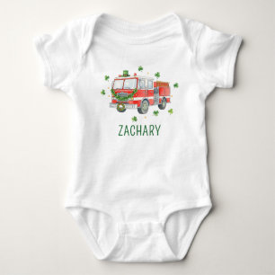 Custom Firefighter St. Patrick's Day Fire Truck Baby Bodysuit