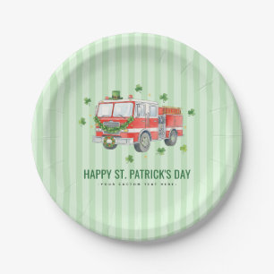 Custom Firefighter St. Patrick's Day Fire Truck Paper Plate