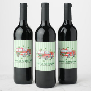 Custom Firefighter St. Patrick's Day Fire Truck Wine Label