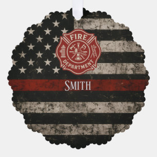 Custom Firefighter Thin Red Line Christmas Tree Decoration Card
