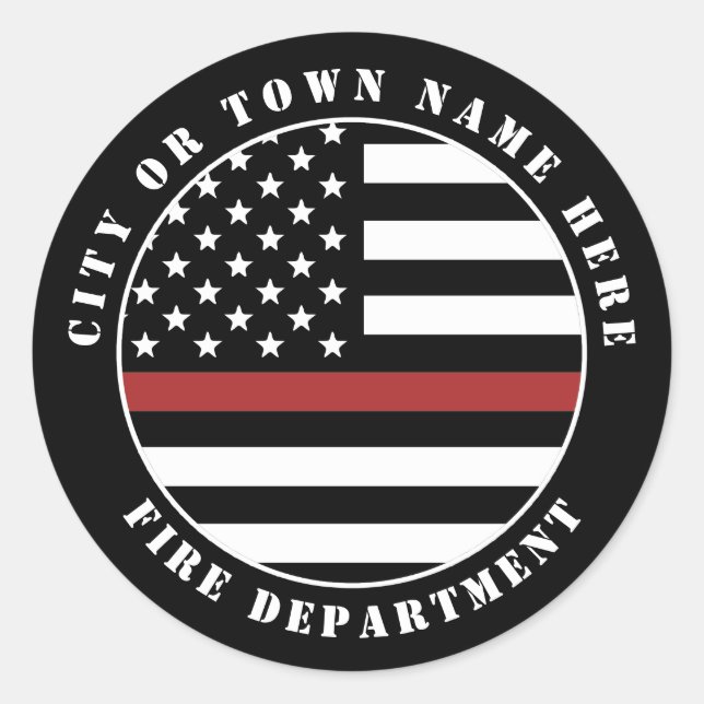 Custom Firefighter Thin Red Line Fire Department Classic Round Sticker (Front)