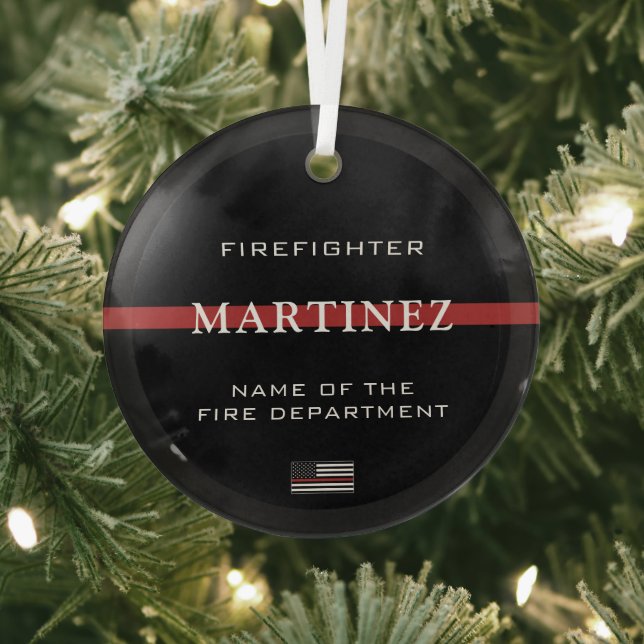 Custom Firefighter Thin Red Line Fire Department Glass Tree Decoration (Insitu)