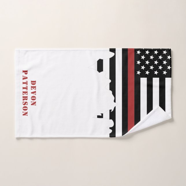 Custom Firefighter Thin Red Line Fire Department  Hand Towel (Hand Towel)