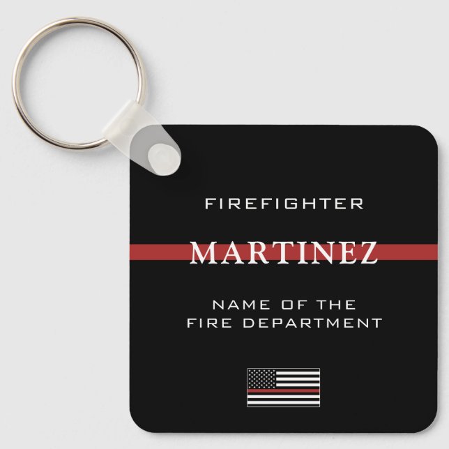 Custom Firefighter Thin Red Line Fire Department Key Ring (Front)