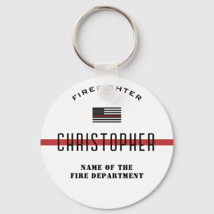 Custom Firefighter Thin Red Line Fire Department Key Ring