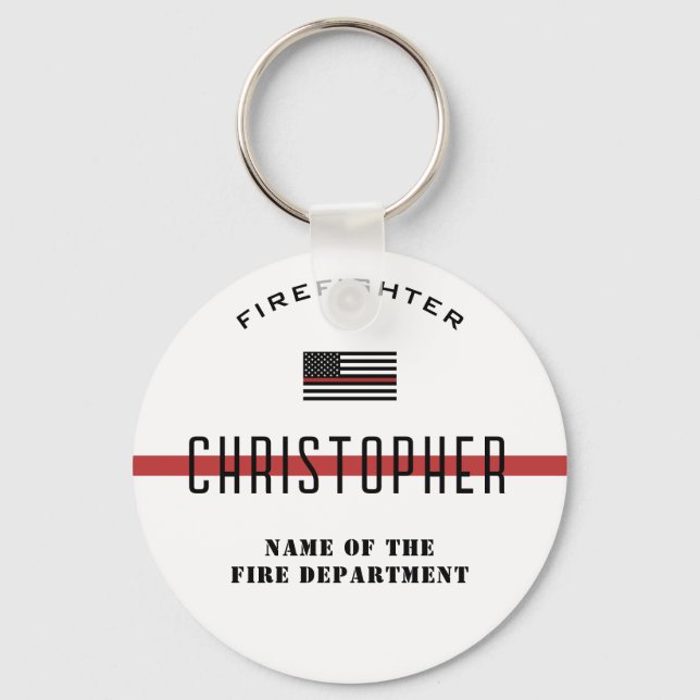 Custom Firefighter Thin Red Line Fire Department Key Ring (Front)