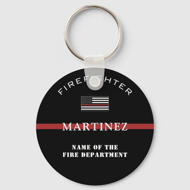 Custom Firefighter Thin Red Line Fire Department Key Ring (Front)