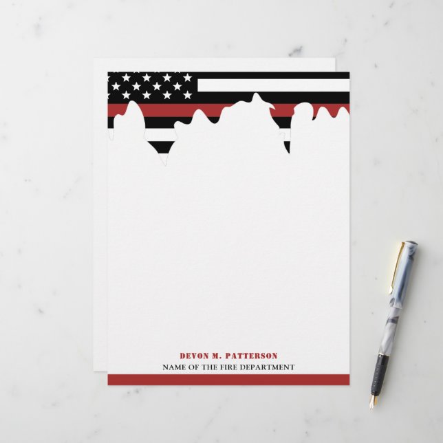 Custom Firefighter Thin Red Line Fire Department Letterhead (Front/Back In Situ)