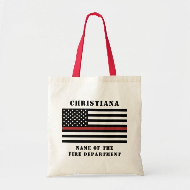 Custom Firefighter Thin Red Line Fire Department  Tote Bag (Front)