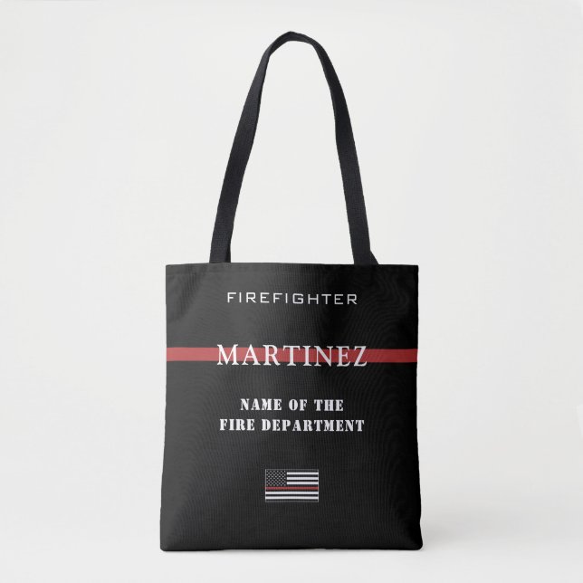 Custom Firefighter Thin Red Line Fire Department Tote Bag (Front)