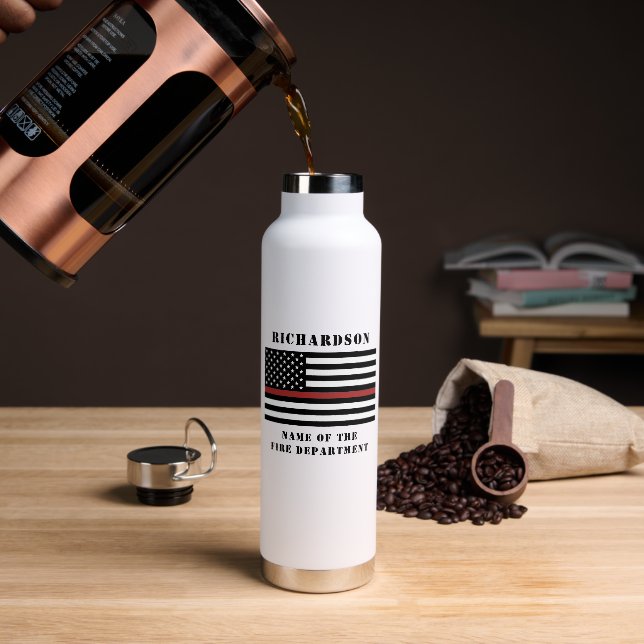 Custom Firefighter Thin Red Line Fire Department  Water Bottle (Coffee)