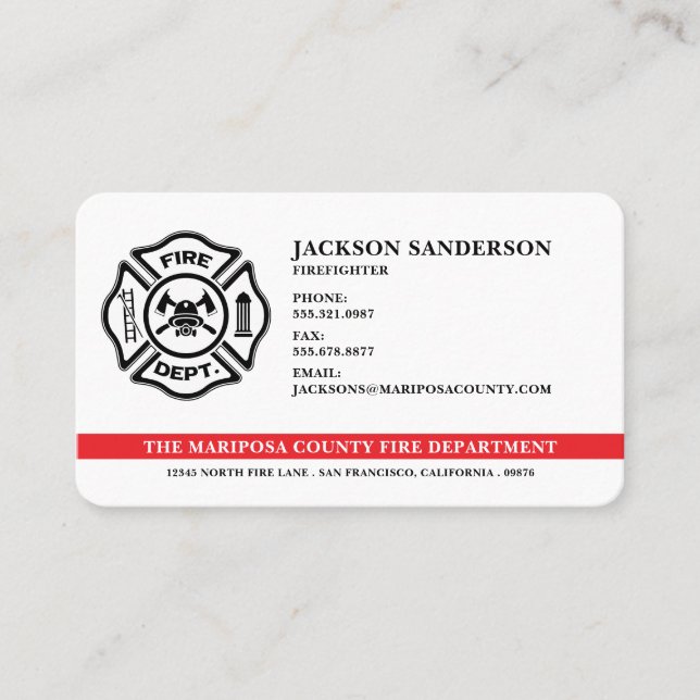 Custom Fireman Fire Department Logo Firefighter Business Card (Front)