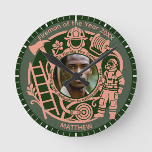Custom Fireman Year Award Photo Clock