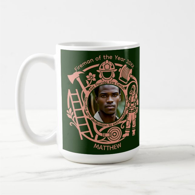 Custom Fireman Year Award Photo  Coffee Mug (Left)