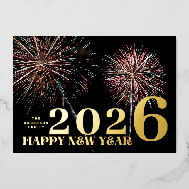 Custom Fireworks GOLD HAPPY NEW YEAR 2026 PHOTO (Front)