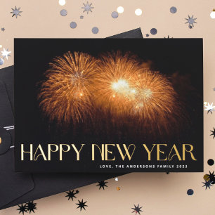 Custom Fireworks GOLD HAPPY NEW YEARs Photo Back