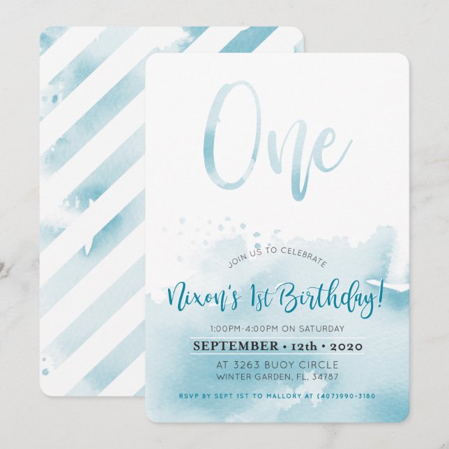 CUSTOM first birthday invite for Nixon (Front/Back)