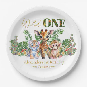 Custom First Birthday Jungle Animals Wild One Paper Plate