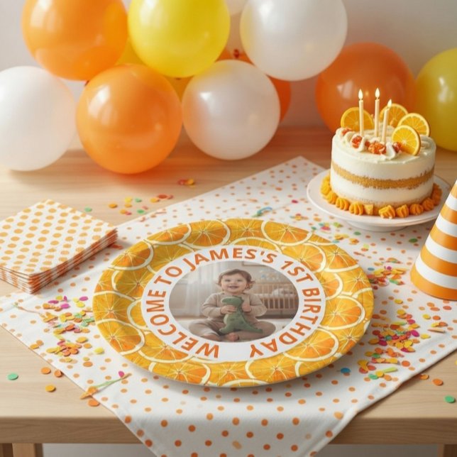 Custom First Birthday Paper Plates with Photo (Creator Uploaded)