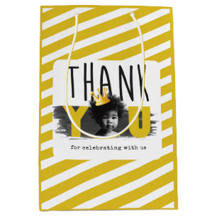 Custom First Birthday Photo Black White Yellow Medium Gift Bag