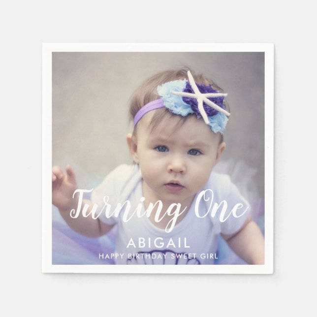 Custom First Birthday Photo Napkins (Front)