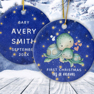 Custom First Christmas As A Mum Sea Turtle Ceramic Tree Decoration