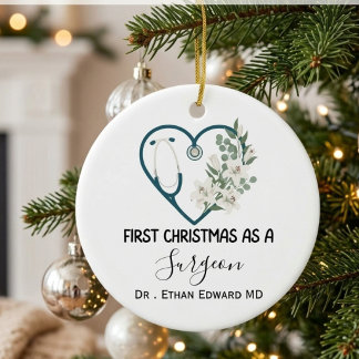 Custom First Christmas as a Surgeon, doctor Ceramic Tree Decoration
