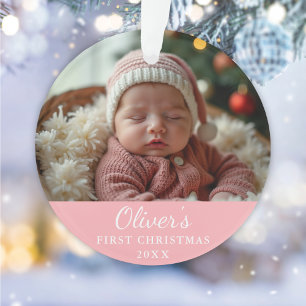 Custom First Christmas Baby Photo Pink Ornament