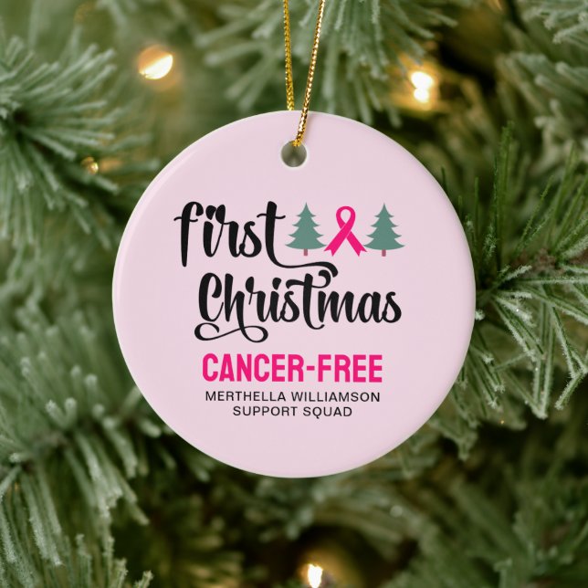 Custom FIRST CHRISTMAS Breast Cancer Free  Ceramic Tree Decoration (Tree)