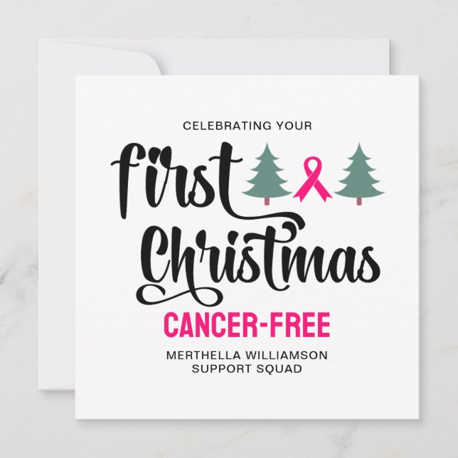 Custom FIRST CHRISTMAS Breast Cancer Free Holiday Card (Front)
