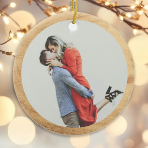 Custom First Christmas Engaged Festive Photo Ceramic Tree Decoration