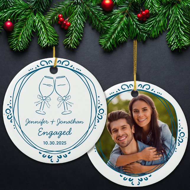 Custom First Christmas Engaged Photo  Ceramic Tree Decoration (Creator Uploaded)