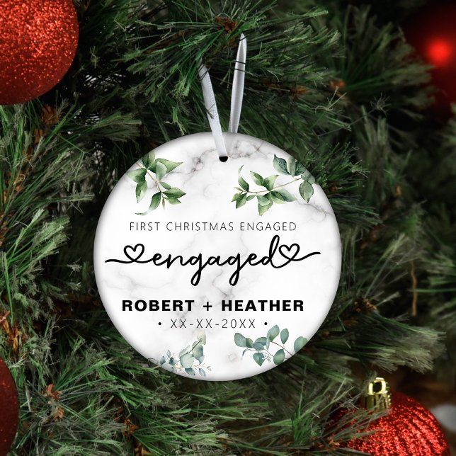 Custom First Christmas Engagement Photo Keepsake Ceramic Tree Decoration (Creator Uploaded)
