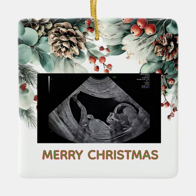 Custom First Christmas Expecting Photo Ornament (Front)
