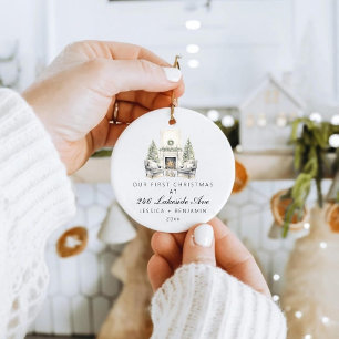 Custom First Christmas in Our New Home Family  Ceramic Tree Decoration