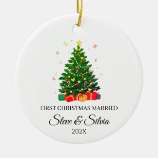 Custom First Christmas Married Ceramic Tree Decoration