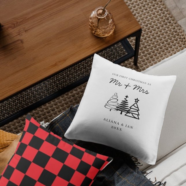 Custom First Christmas Married Chequered pattern Cushion (Creator Uploaded)
