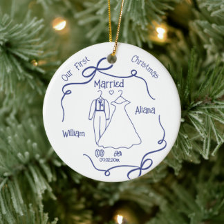 Custom First Christmas Married NewlyWed Ceramic Tree Decoration