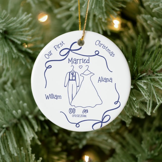 Custom First Christmas Married NewlyWed Ceramic Tree Decoration (Tree)