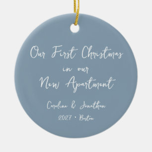 Custom First Christmas New Apartment Blue Photo Ceramic Tree Decoration