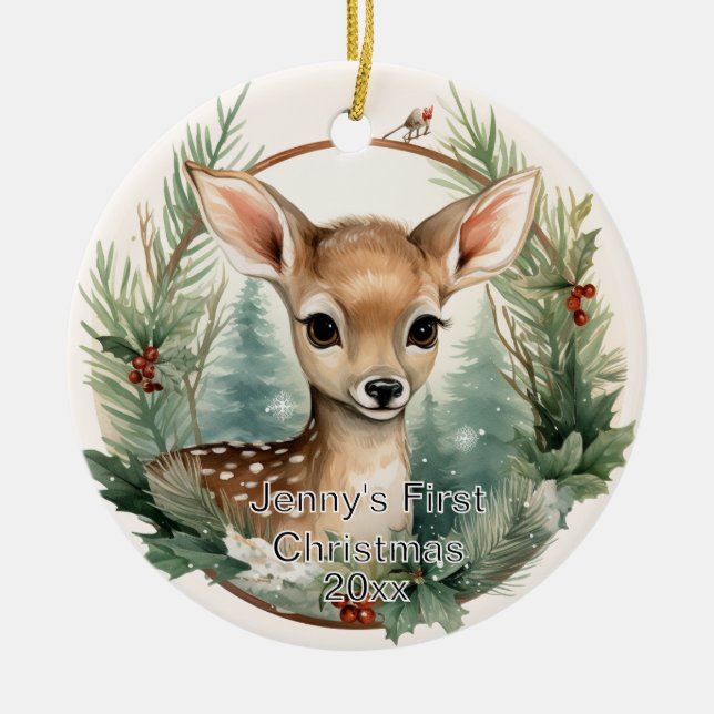 Custom First Christmas Ornament, Deer Ornament (Front)