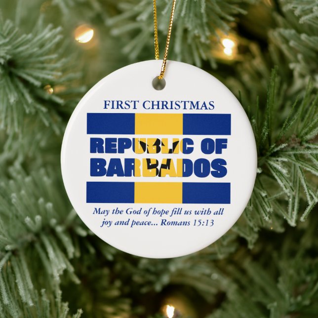 Custom First Christmas Republic of Barbados Ceramic Tree Decoration (Tree)